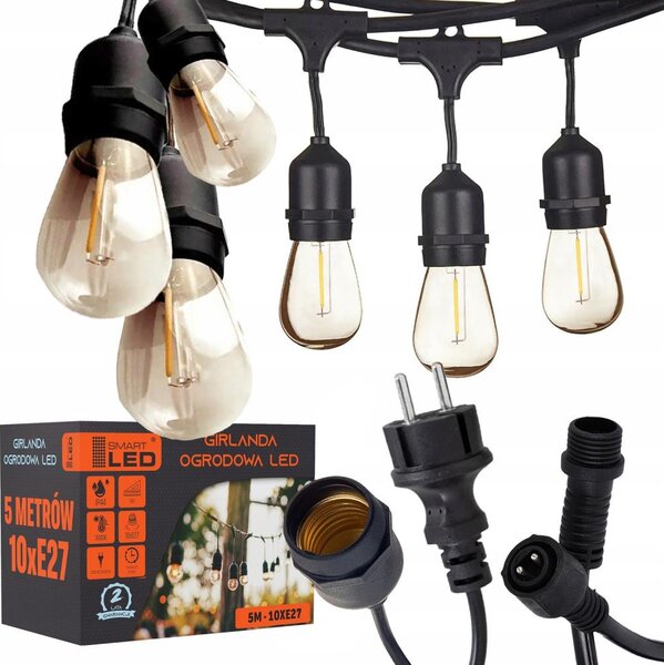 LED външен декоративен гирлянд 10xE27/1W/230V 6,44 m IP44 черен