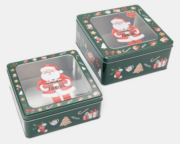 Sinsay - Коледни кутии за храна с мотив на Дядо Коледа 2 pack - тъмнозелено