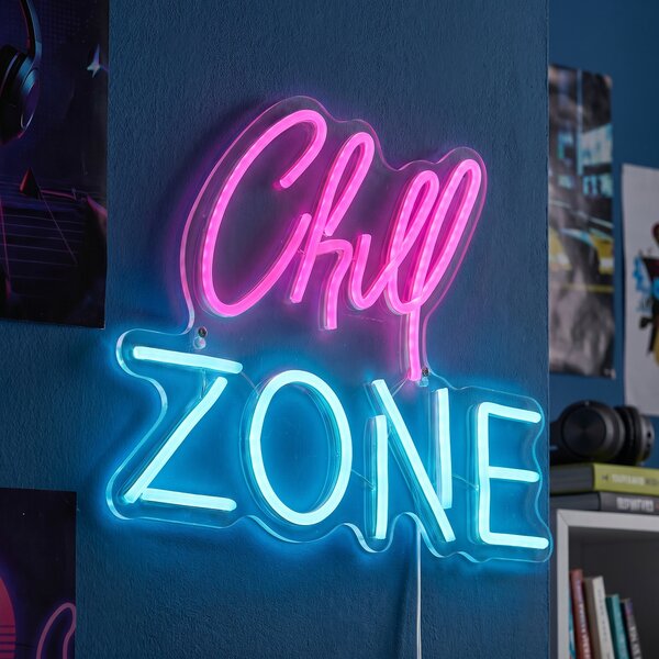 Неонова стенна лампа розова със синьо с LED - Chill Zone