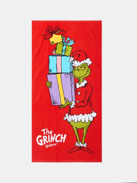 Sinsay - Детска памучна хавлиена кърпа с коледен принт Grinch - червeн