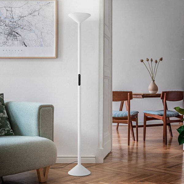 Fabas Luce LED стояща лампа Tratto, бяла, метал, CCT, с димер, Затъмняване, Бял, Дневна/трапезария, Метал, Модерен