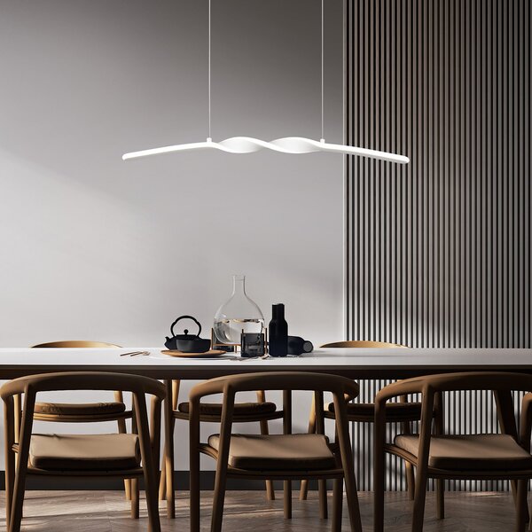 Reality Leuchten LED висяща лампа Ginko, бял мат, метал, дължина 79 cm, Бял, Дневна/трапезария, Метал, Модерен