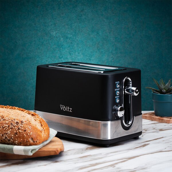 Тостер за хляб Oliver Voltz OV51440I, 800W, 6 степени, Центриране, Тавичка за трохи, Черен/инокс
