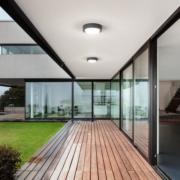Fabas Luce LED външен тавански осветител Owen, тъмно сив, метал, 23 cm, IP65, Черен, Алуминий, Модерен