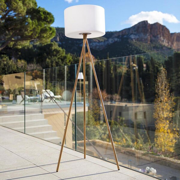 Lumisky LED лампа с акумулатор „Tamboury“, бяла/кафява, височина 150 см, стомана, Затъмняване, Дърво, Метал, Триножник