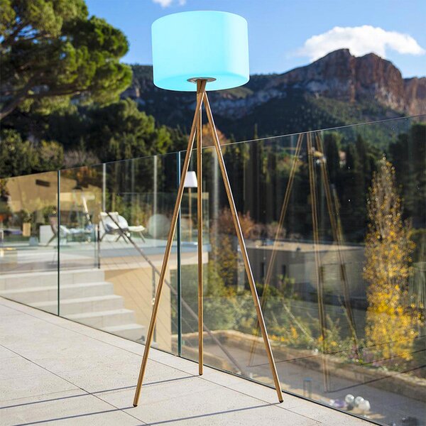 Lumisky LED лампа с акумулатор „Tamboury“, бяла/кафява, височина 150 см, стомана, Затъмняване, Дърво, Метал, Триножник