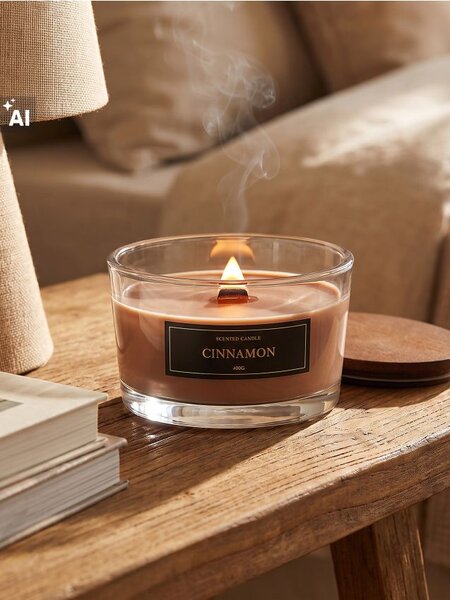 Sinsay - Ароматна свещ с дървен фитил Cinnamon - бежово
