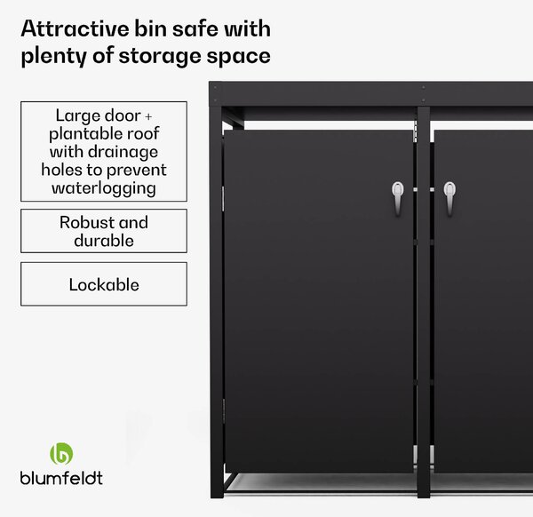 Blumfeldt BinSafe, контейнер за отпадъци, 2 кофи за отпадъци, 240 л, заключващо се, поцинкована стомана, устойчива на атмосферни влияния