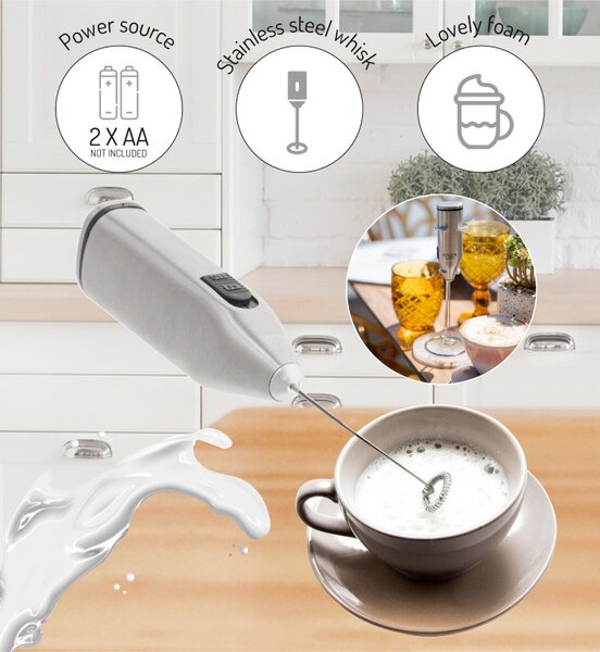 Миксер за фрапе на стойка Adler AD 4500, Бъркалка и корпус от инокс, 2хAA, Сребрист