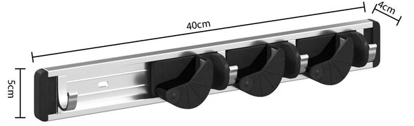 Поставка за метли 5five, алуминий, 3 щипки и 4 куки