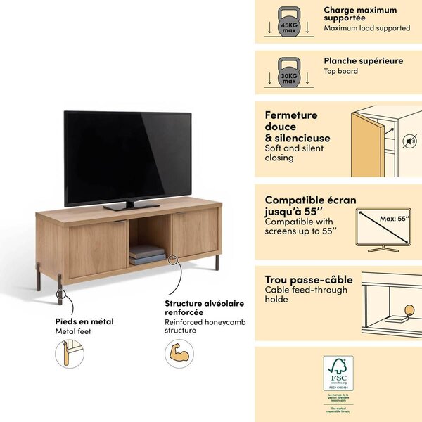 ТВ шкаф 5five Alvo, MDF, 122.5 cm, Бежов