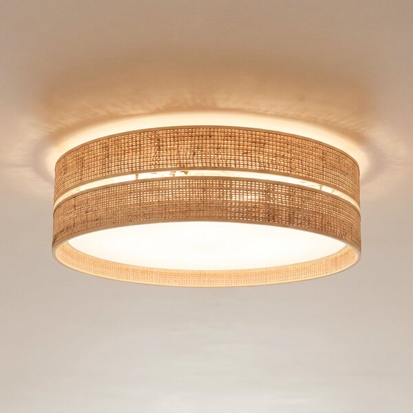 TK Lighting Таванска лампа Calma, бежова, рафия, Ø 60 cm, E27, Затъмняване, Бежов, Дневна/трапезария, Други материали