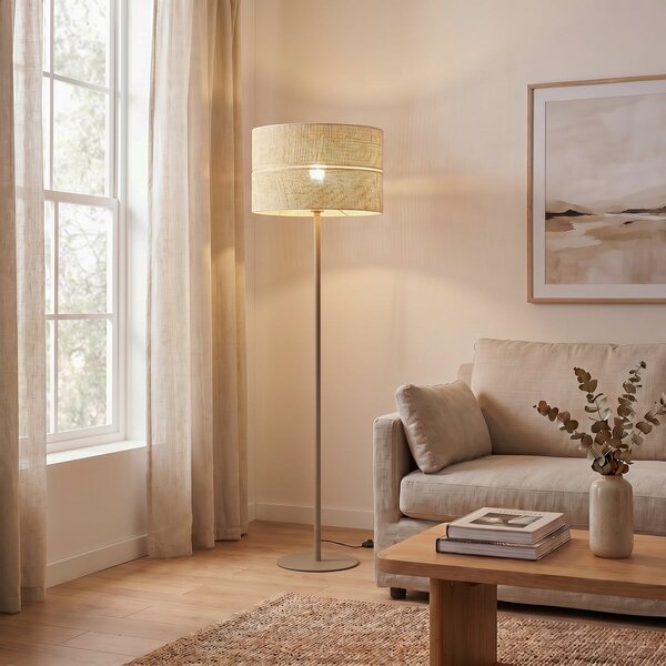 TK Lighting Стелажна лампа Calma, бежова, рафия, височина 159 cm, E27, Бежов, Дневна/трапезария, Други материали