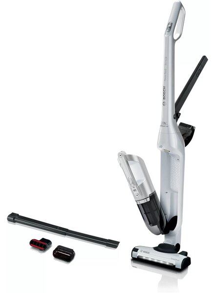 Прахосмукачка Bosch BBH3ALL28, вертикална, безжична, 0,4 л. контейнер, 2 нива на мощност, до 55 мин. време на работа, бяла