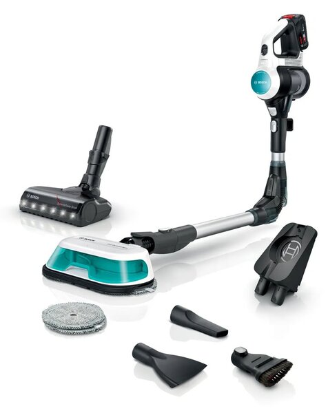 Прахосмукачка Bosch BCS71HYG2, вертикална, безжична, 300ml капацитет на контейнера, до 40 минути време на работа, 3 режима на мощност, Power Spinning Pads, черна