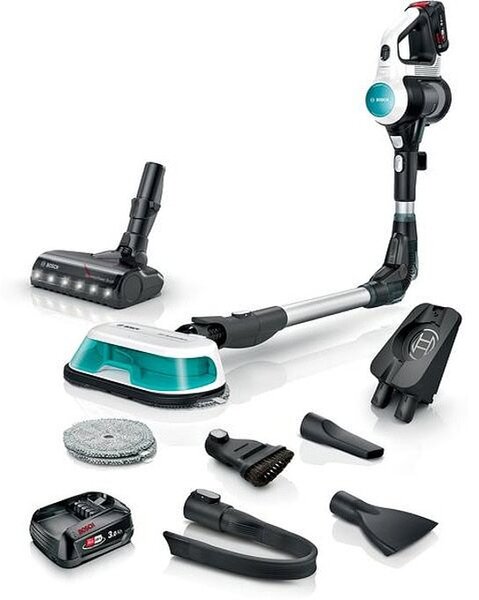 Прахосмукачка Bosch Unlimited 7 Aqua BCS712HYG5, вертикална, безжична, 0.3l капацитет на контейнера, 3 нива на мощност, до 40 мин време на работа, бяла