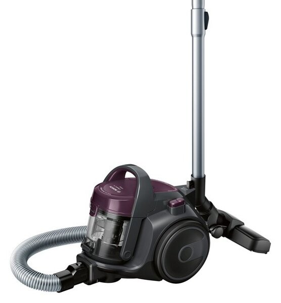 Прахосмукачка Bosch BGC05AAA1, без торба, 700 W, 1.5 л. капацитет на контейнера, енергиен клас A, PureAir филтър, EasyClean технология, лилава