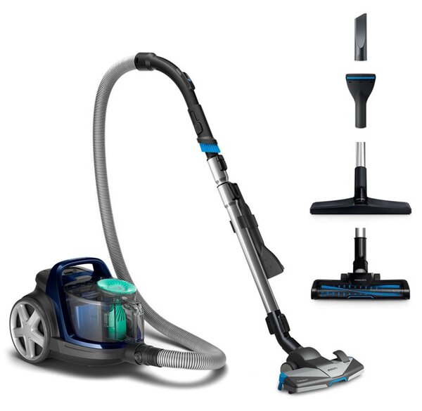 Прахосмукачка Philips PowerPro Active FC9556/09, без торба, 900W, 9 метра радиус на действие, филтър против алергии, черна