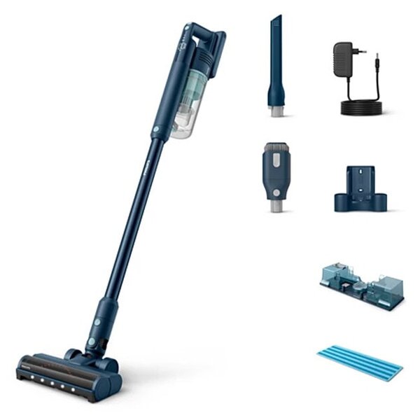 Прахосмукачка Philips XC5041/01, вертикална/ръчна, безжична, до 60 минути време на работа, PowerCyclone 10, 3-степенна филтрация, зелена