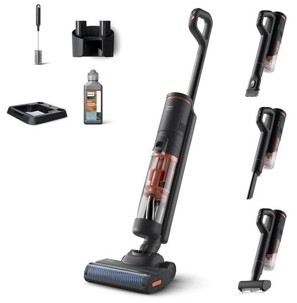 Прахосмукачка Philips XW6264/11, вертикална, безжична, за сухо и мокро почистване, 0.450 л. капацитет на контейнера, до 30 минути време на работа, 3 режима на почистване, черна