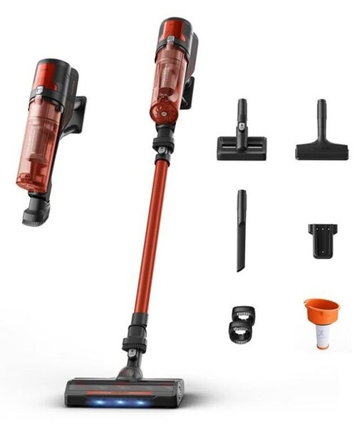 Прахосмукачка Rowenta X-FORCE 8.80, вертикална/ръчна, безжична, 0.6 л. капацитет на контейнера, до 40 минути време на работа, 2 филтъра, червена