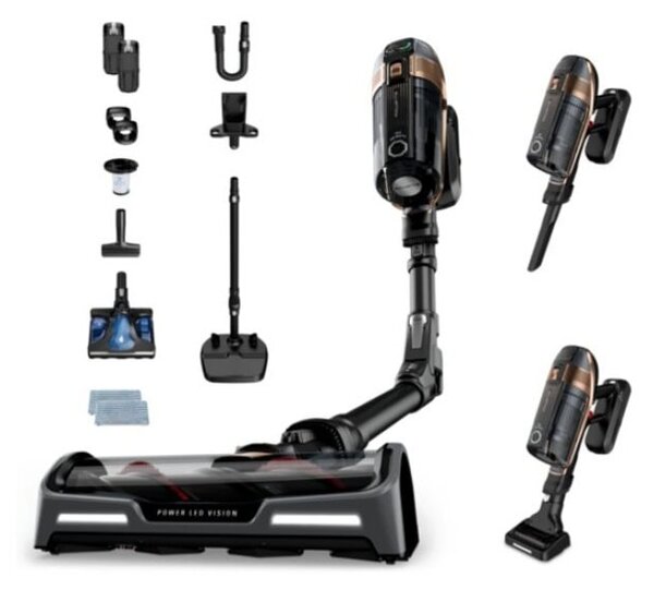 Прахосмукачка Rowenta X-Force Flex 15.60 Aqua, вертикална/ръчна, безжична, 550W, 0.9 л. капацитет на контейнера, до 80 минути време на работа, 2 филтъра, 5 нива на мощност, черна