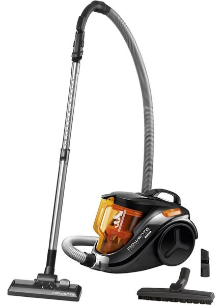 Прахосмукачка Rowenta RO3753EA, без торба, 750W, 1.5 л. капацитет на контейнера, енергиен клас A, черна/оранжева