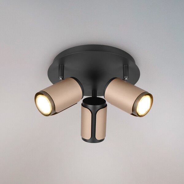 Trio Lighting Таванни прожектори Gillan, кафе, 3-пламъчни, кръгли, метал, GU10, Затъмняване, Кафяв / ръждив, Дневна/трапезария, Метал, Модерен