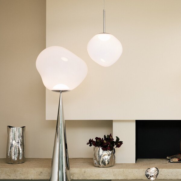 Tom Dixon LED висяща лампа Melt на Dixon, Ø 28 cm, опалово-златист цвят, Затъмняване, Бял, Дневна/трапезария, Пластмаса, Дизайн