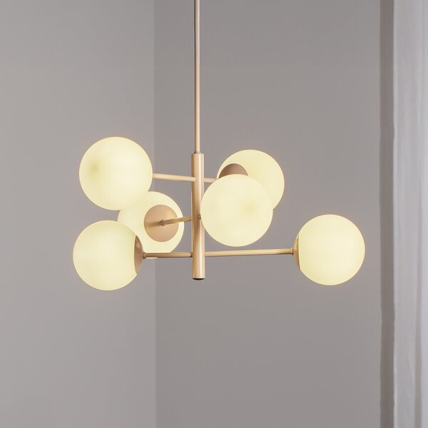 Domiluce Висяща лампа Aurora, бежова, Ø 60 cm, 6 светлини, стъкло, E14, Затъмняване, Бежов, Дневна/трапезария, Стъкло
