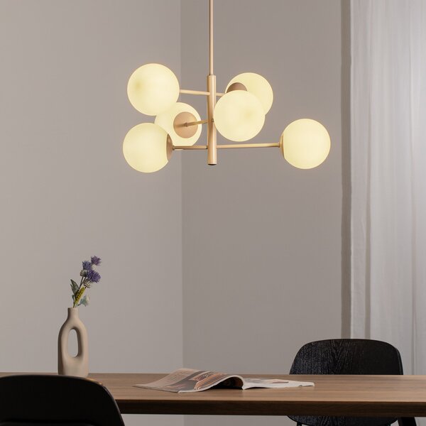 Domiluce Висяща лампа Aurora, бежова, Ø 60 cm, 6 светлини, стъкло, E14, Затъмняване, Бежов, Дневна/трапезария, Стъкло