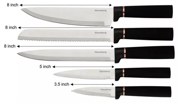 Комплект кухненски прибори Klausberg KB 7835, 12 бр, Неръждаема стомана, Черен