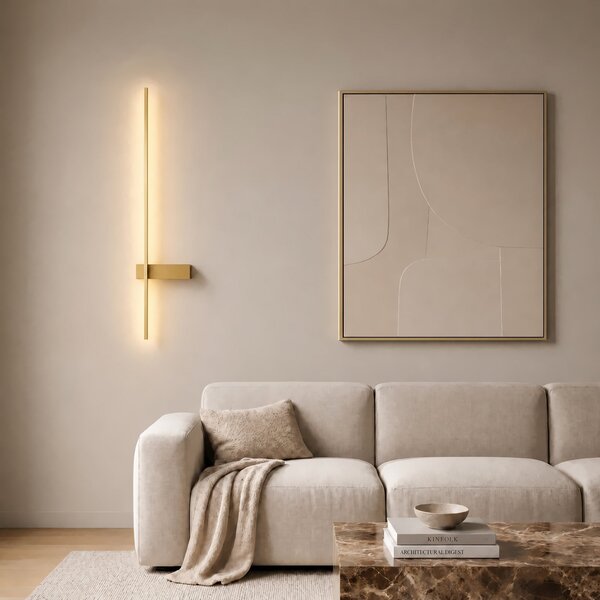 Lindby LED стенна лампа „Natsumi“, месинг, алуминий, 90 см, Злато / месинг, Дневна/трапезария, Алуминий, Модерен