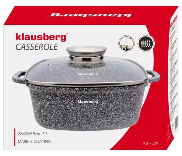 Тенджера Klausberg KB 7529, 3.7 л, Стъклен капак, Мраморно покритие, Индукция, Сив
