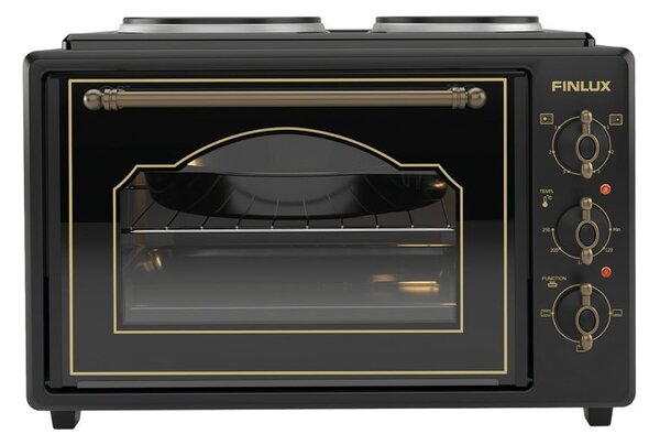 Мини готварска печка Finlux FMC-9705GB, 45л. обем, 2 нагревателни зони, емайлирана вътрешна повърхност, черна