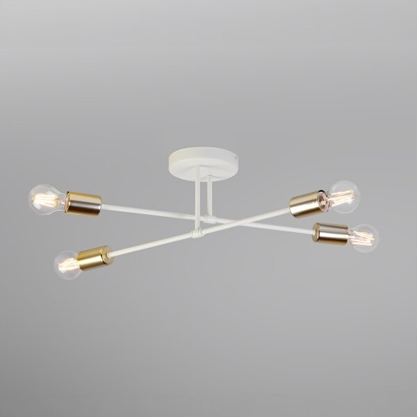Плафонен полилей CAMBRIDGE 4xE27/15W/230V месинг/бял