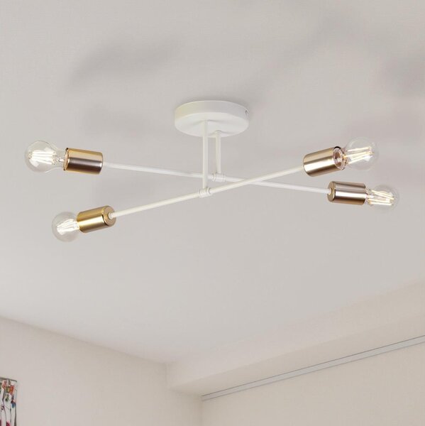 Плафонен полилей CAMBRIDGE 4xE27/15W/230V месинг/бял