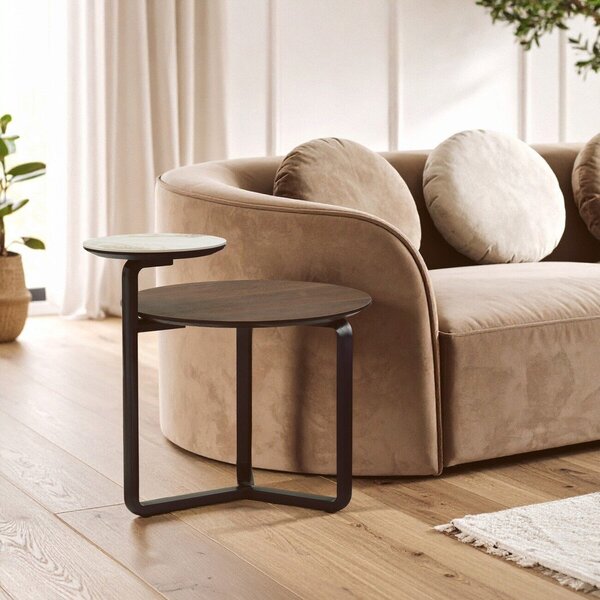 Кафява кръгла масичка за кафе от масивен евкалипт 55x67 cm Imperia – Premier Housewares