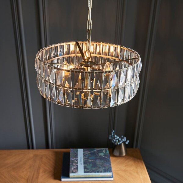 Endon 106243 - Полилей на верига CLIFTON 3xE14/6W/230V Ø 38,5 cm месинг/прозрачно стъкло