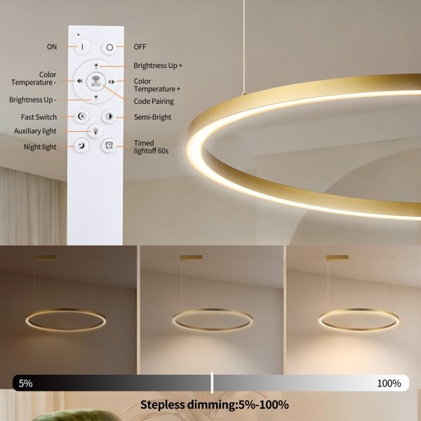 Brilagi - Димируем LED полилей на кабел PORTOFINO LED/60W/230V Ø 80 cm, златист, с дистанционно управление