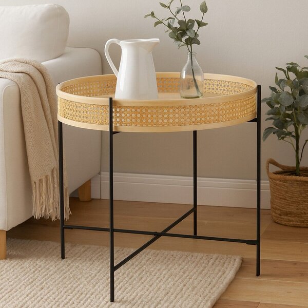 Ратанова кръгла масичка за кафе в естествен цвят ø 60 cm Depok – Premier Housewares