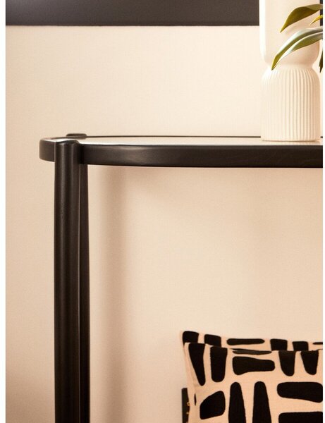 Черна/в естествен цвят конзолна маса със стъклен плот 49x100 cm Cebu – Premier Housewares