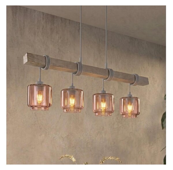 BRILAGI - Полилей на кабел WOOD GLASS 4xE27/60W/230V бор/сив/опушено бежово