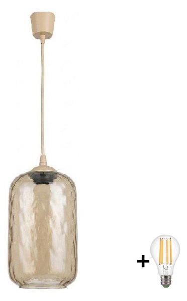 BRILAGI - LED полилей на кабел R GLASS 1xE27/60W/230V pr. 14 cm бежово/опушено кафяво