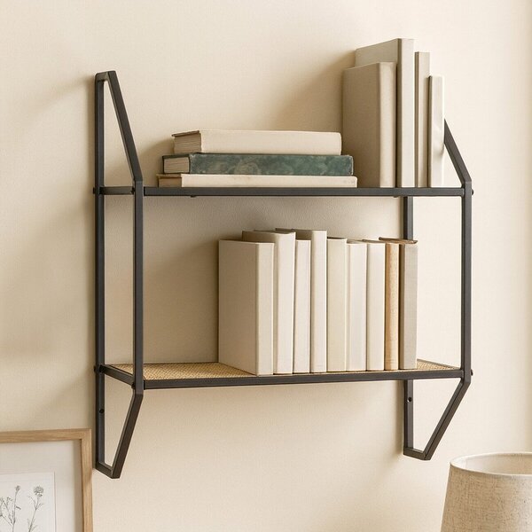 Черен/в естествен цвят на няколко нива метален стенен рафт 61 cm Depok – Premier Housewares