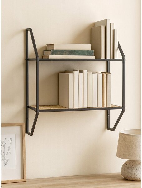 Черен/в естествен цвят на няколко нива метален стенен рафт 61 cm Depok – Premier Housewares