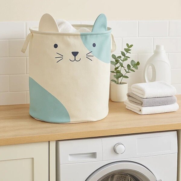 Бяла текстилна детска кошница за играчки ø 40x48 cm Mimo Cat Face – Premier Housewares