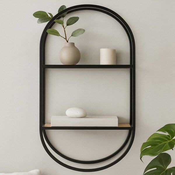 Черен/в естествен цвят на няколко нива метален стенен рафт 35 cm Mataram – Premier Housewares