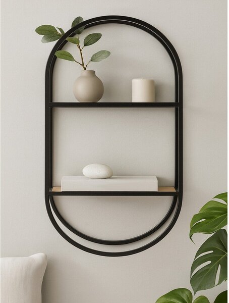 Черен/в естествен цвят на няколко нива метален стенен рафт 35 cm Mataram – Premier Housewares