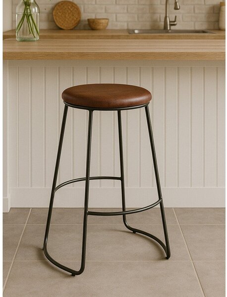 Черен/кафяв тапициран бар стол (височина на седалката 64 cm) Brixton – Premier Housewares